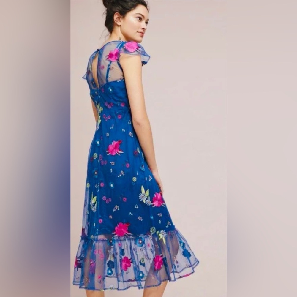 Tracy Reese for Anthropologie, Embroidered Topaz Blue Dress, Size M - Picture 2 of 12